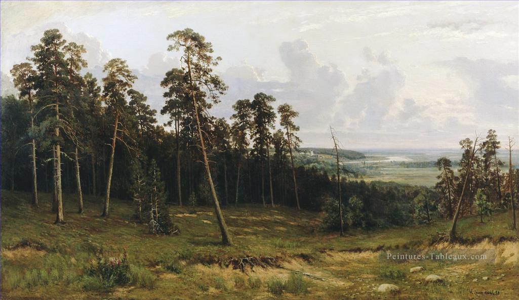 forêt de sapins sur le kama de la rivière 1877 paysage classique Ivan Ivanovitch Peintures à l'huile